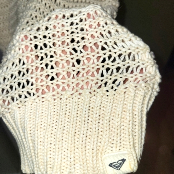❤️ 3 for $35 Roxy crochet open weave knit cream 3/4 sleeve sweater medium - Picture 4 of 8